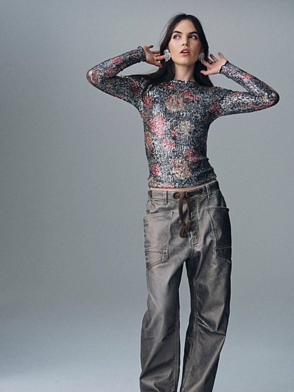 RARE NWOT Free People Moxie Metallic Low-Slung Barrel Jeans